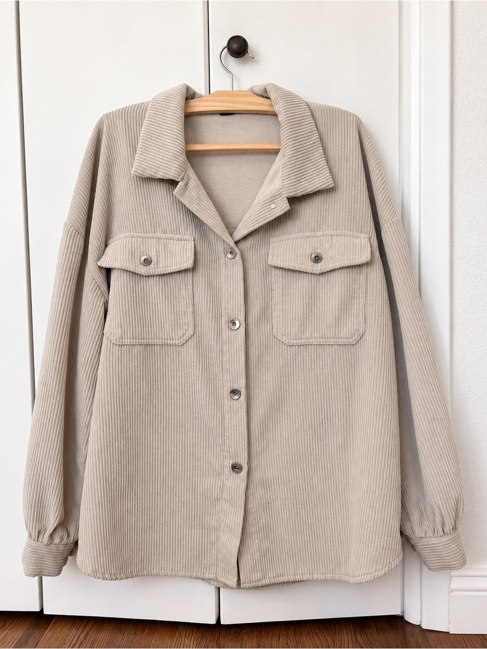 Zara Beige Corduroy Button-Down Shacket